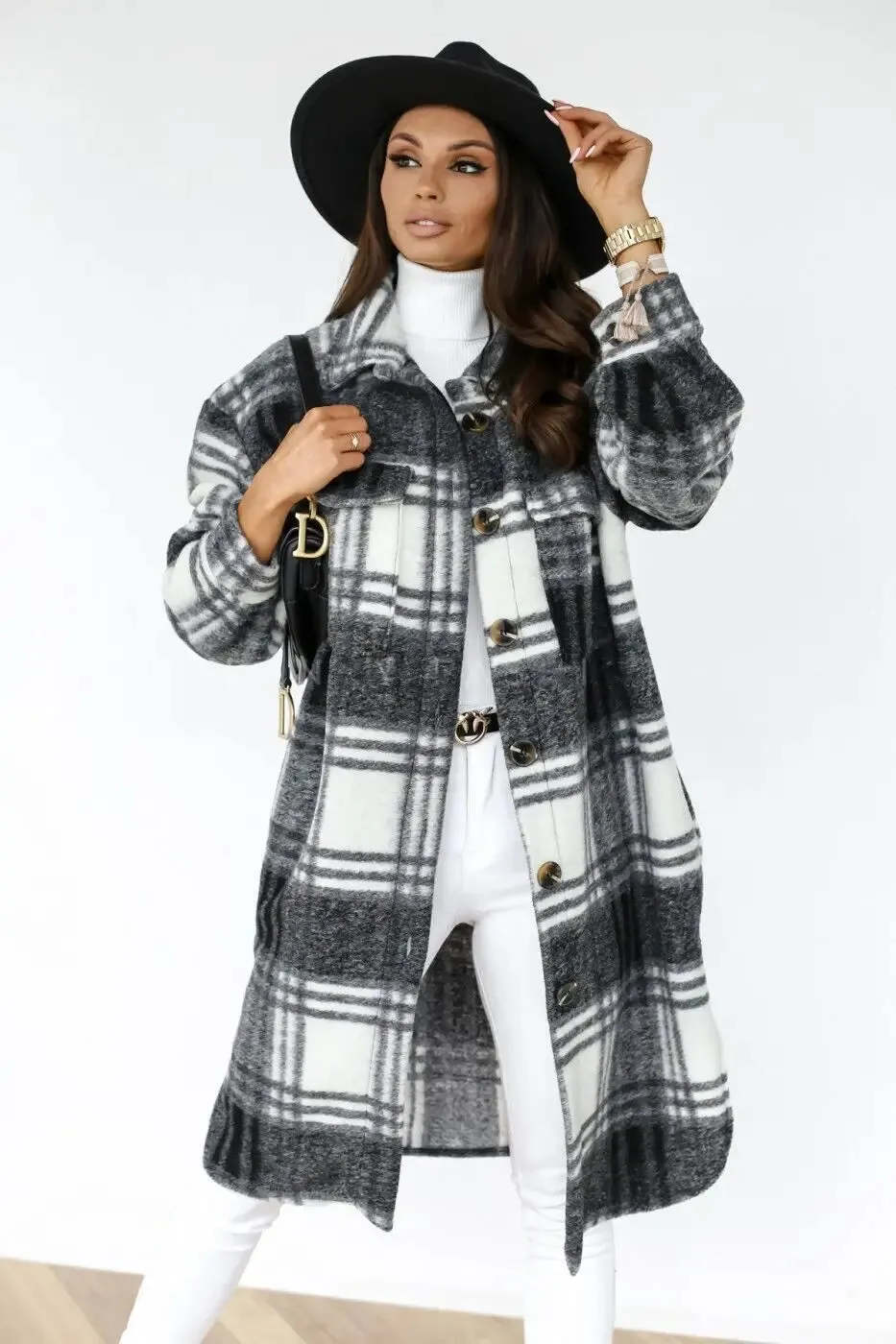 STEPH | Long Plaid Fleece Overcoat