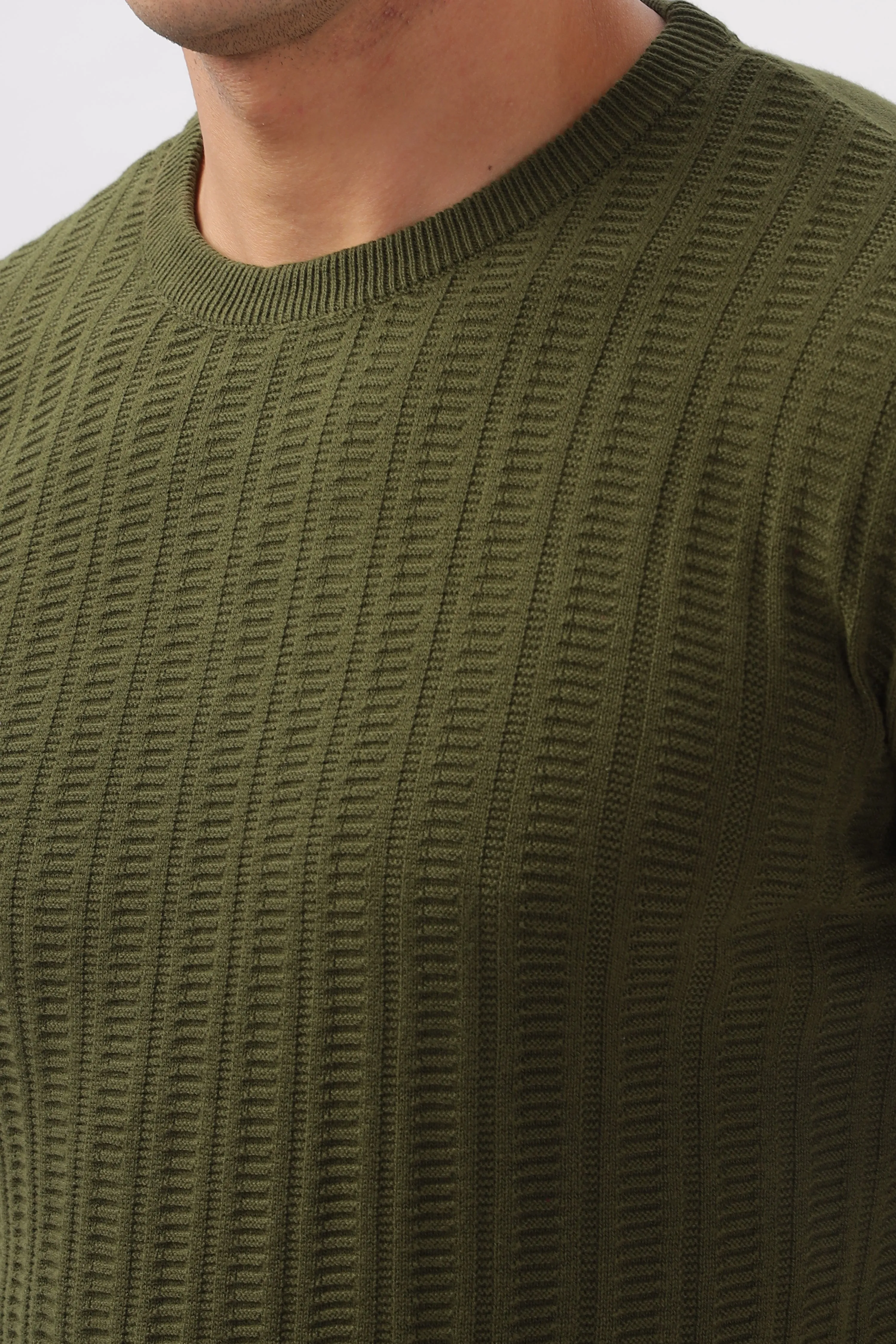 Stripes Knitted Green Full-Sleeve T-Shirt
