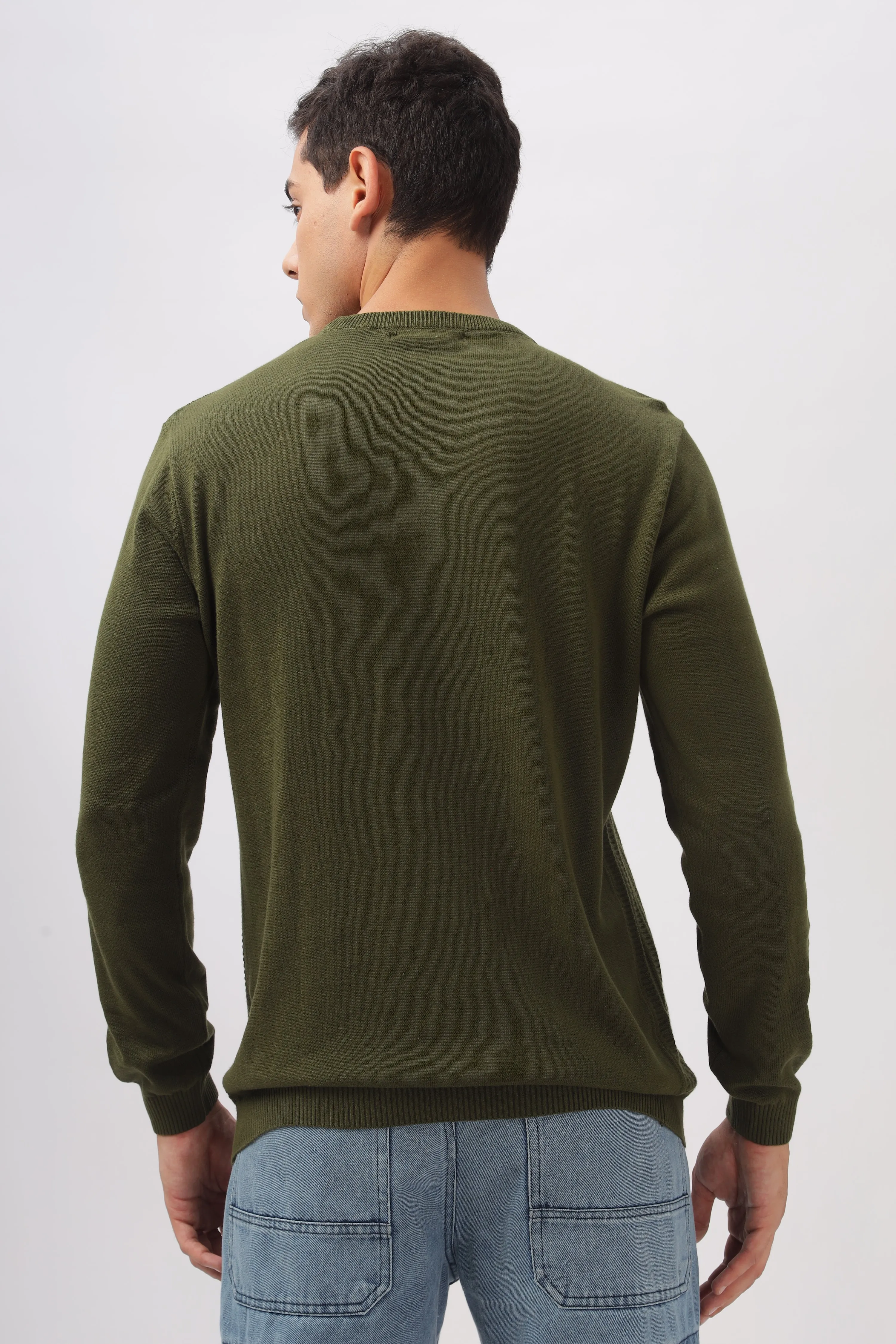 Stripes Knitted Green Full-Sleeve T-Shirt