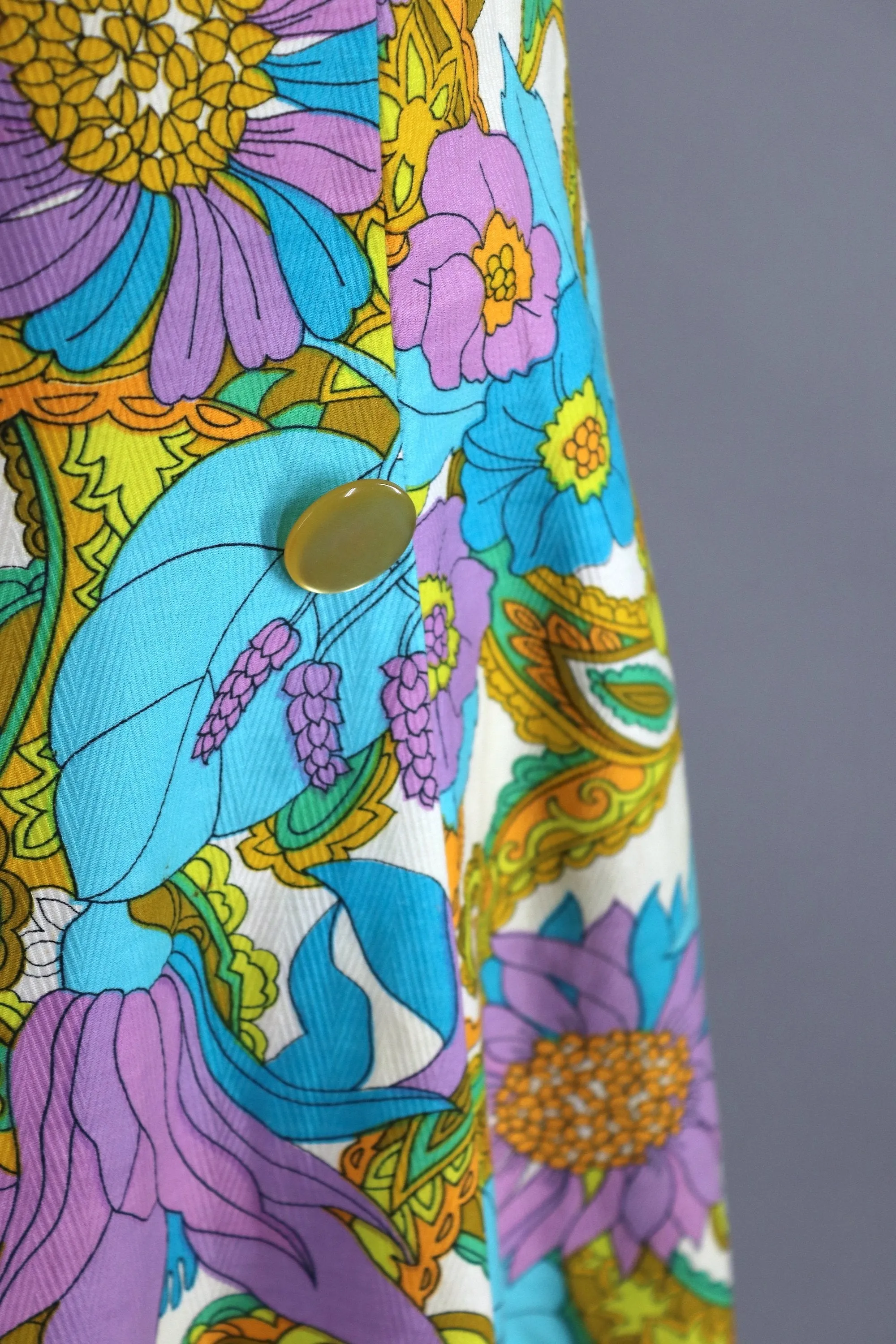 Vintage 1960s Betty Hartford Aqua Blue Mod Floral Print Day Dress