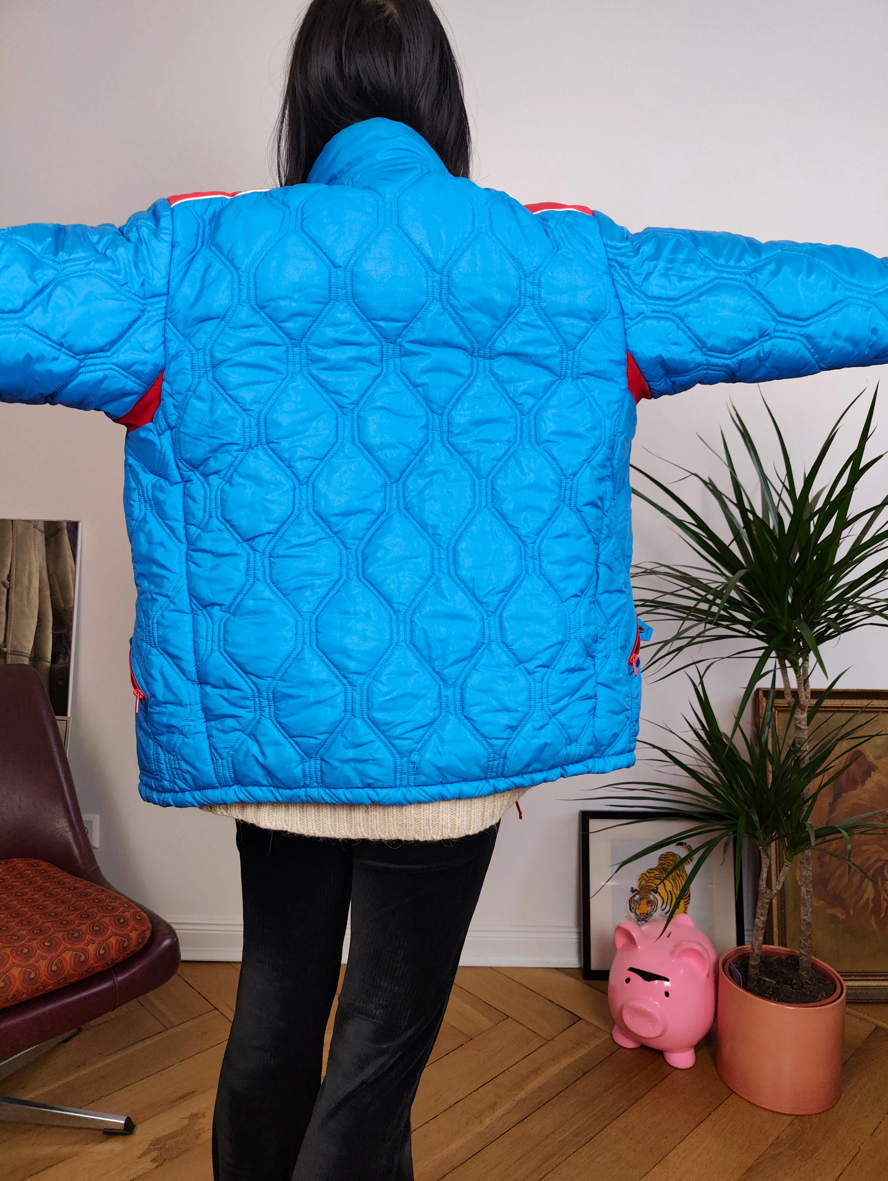 Vintage blue red puffer jacket coat winter Blue Sky sport M