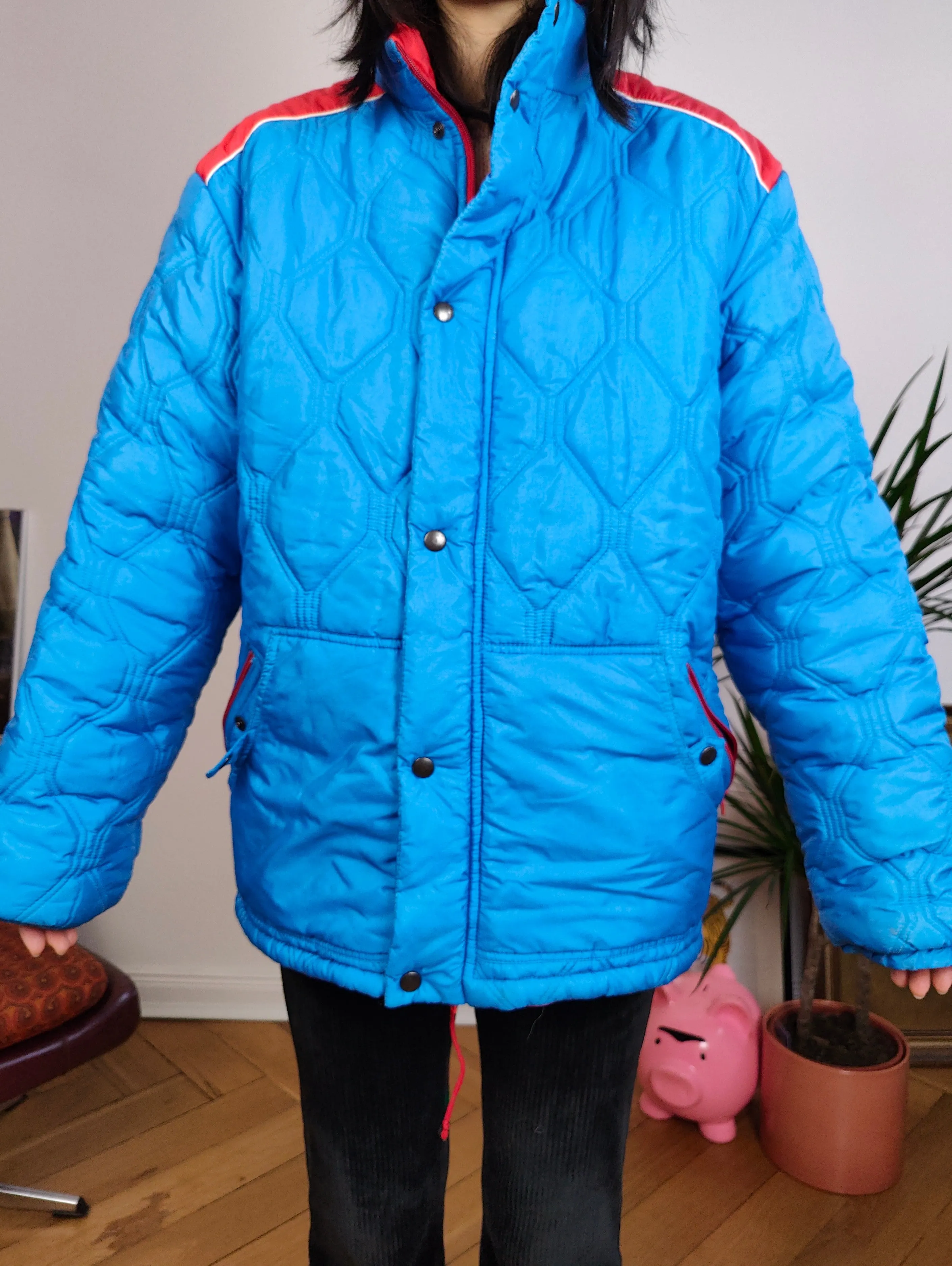 Vintage blue red puffer jacket coat winter Blue Sky sport M