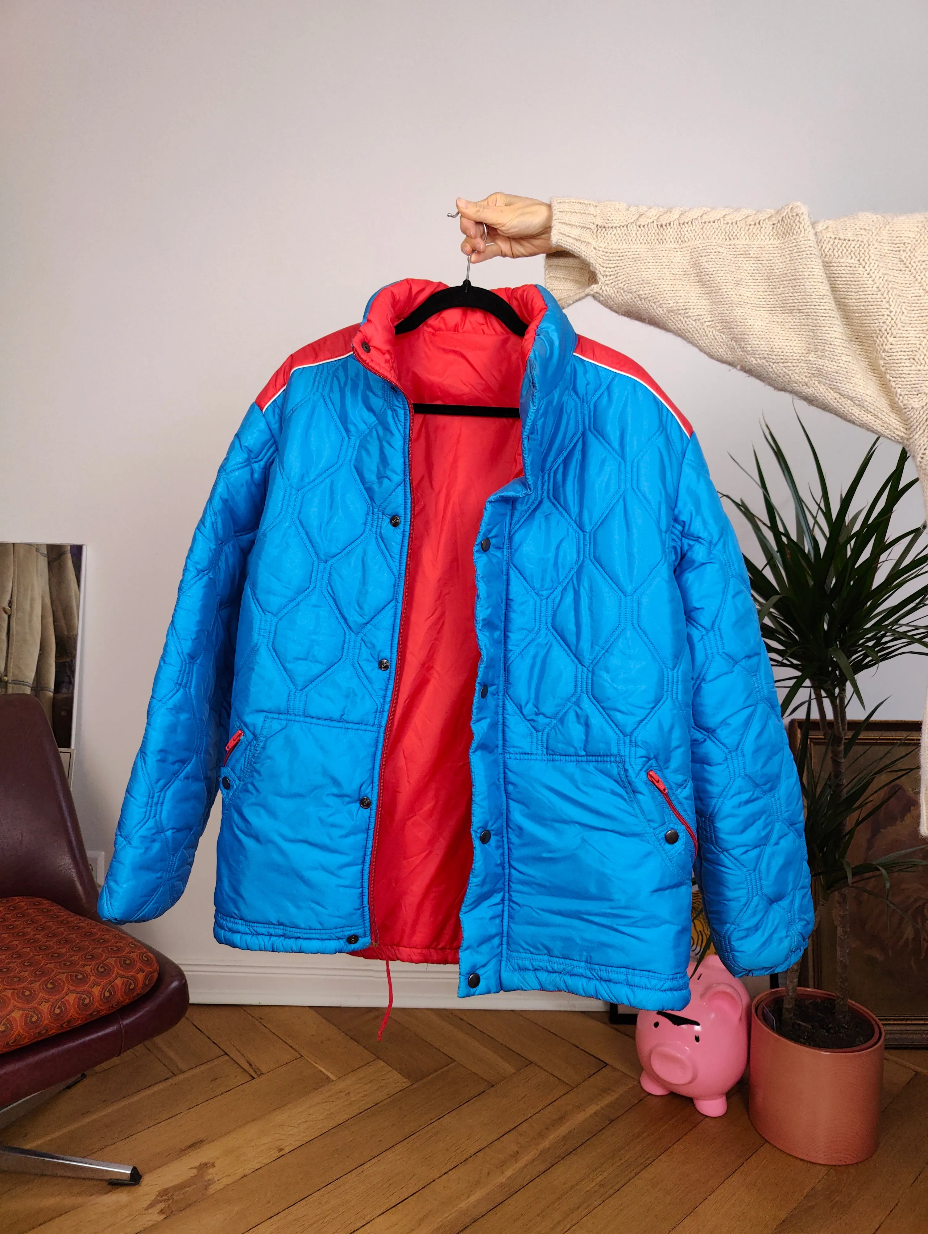 Vintage blue red puffer jacket coat winter Blue Sky sport M