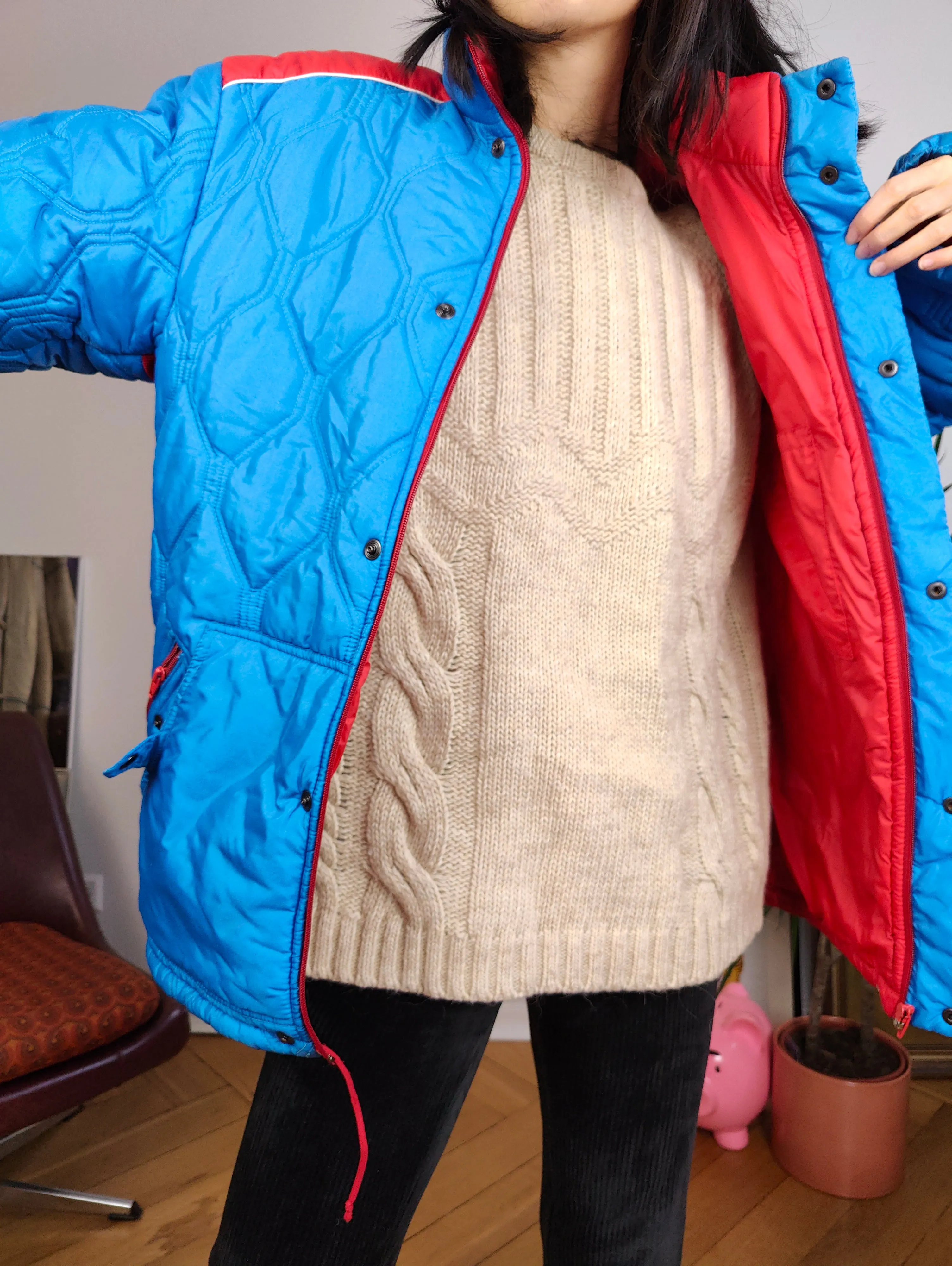 Vintage blue red puffer jacket coat winter Blue Sky sport M
