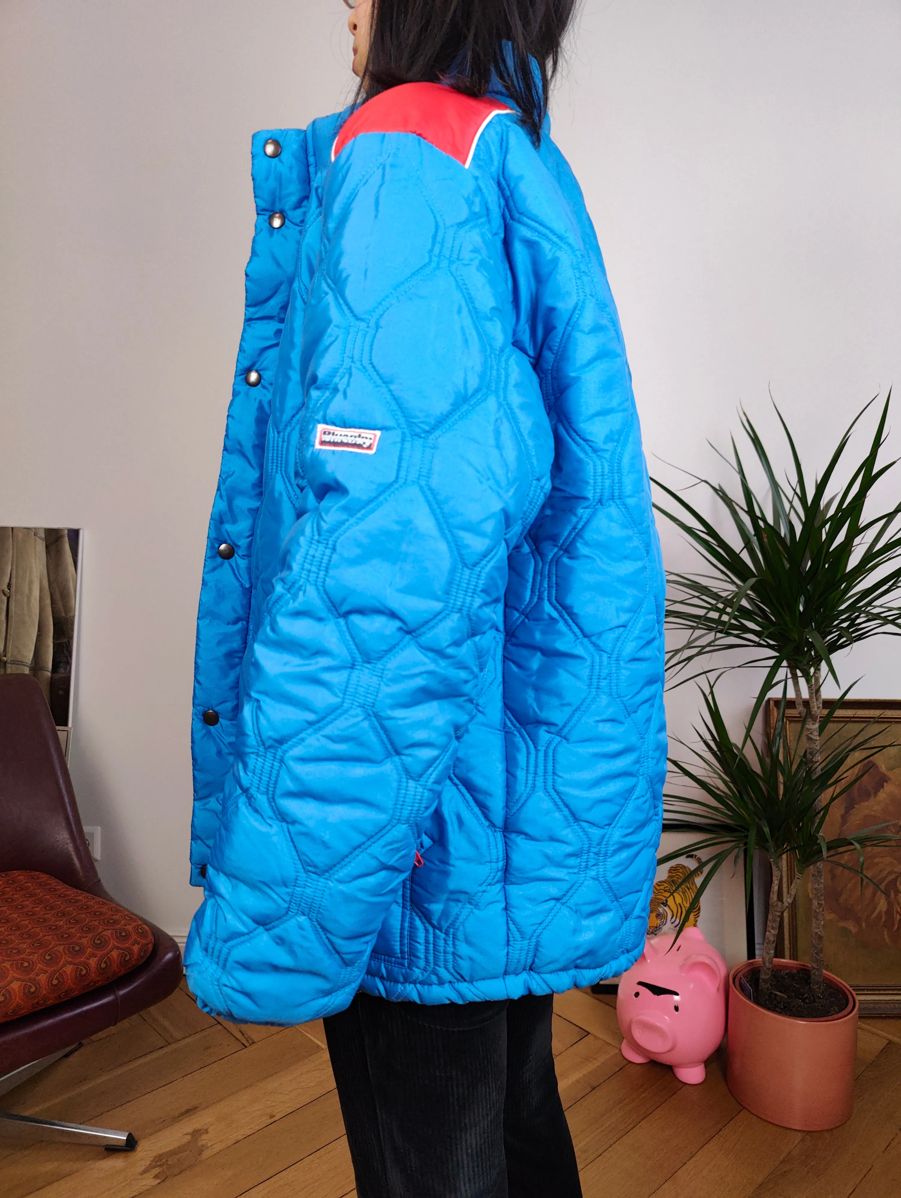 Vintage blue red puffer jacket coat winter Blue Sky sport M
