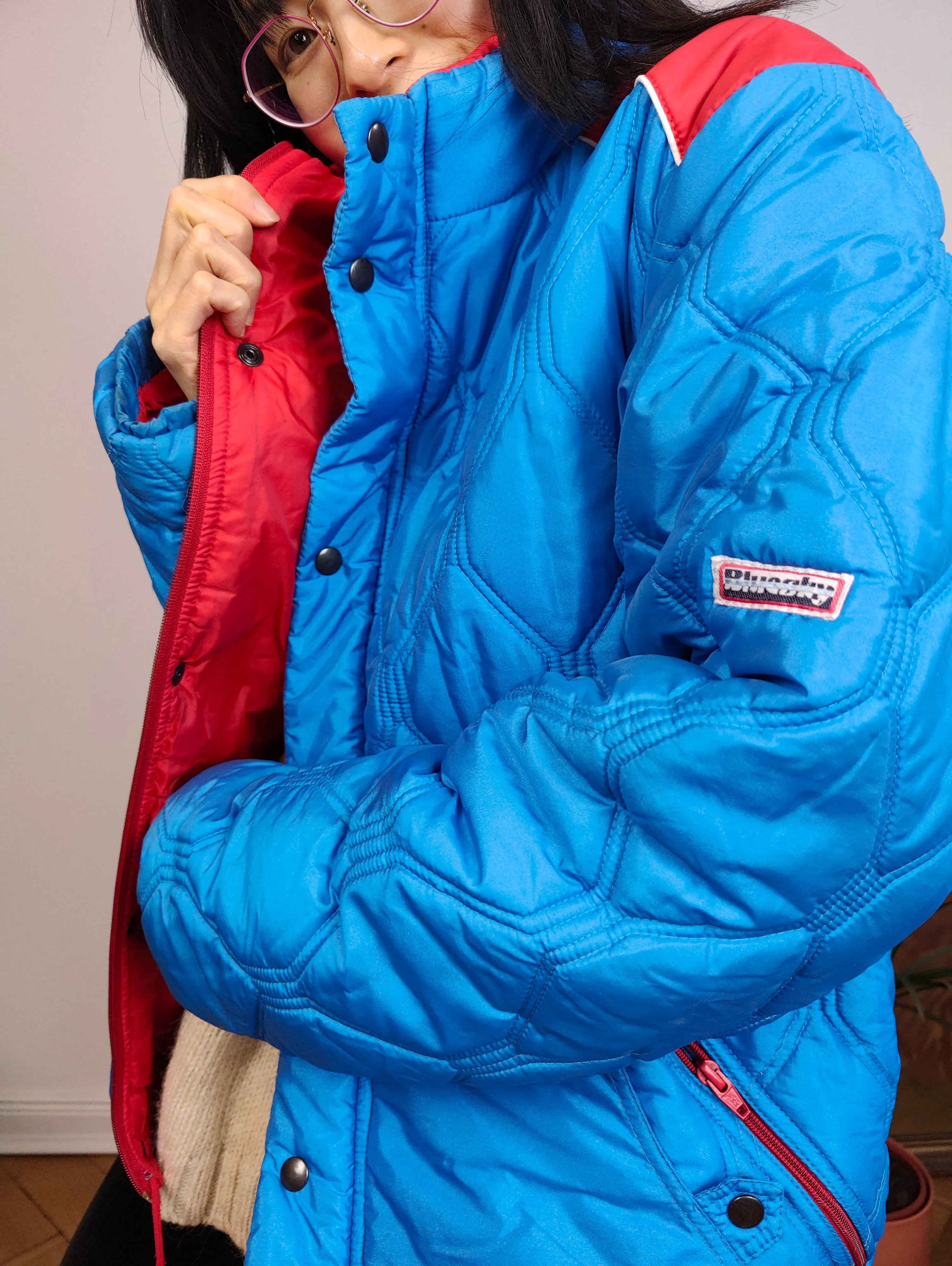 Vintage blue red puffer jacket coat winter Blue Sky sport M