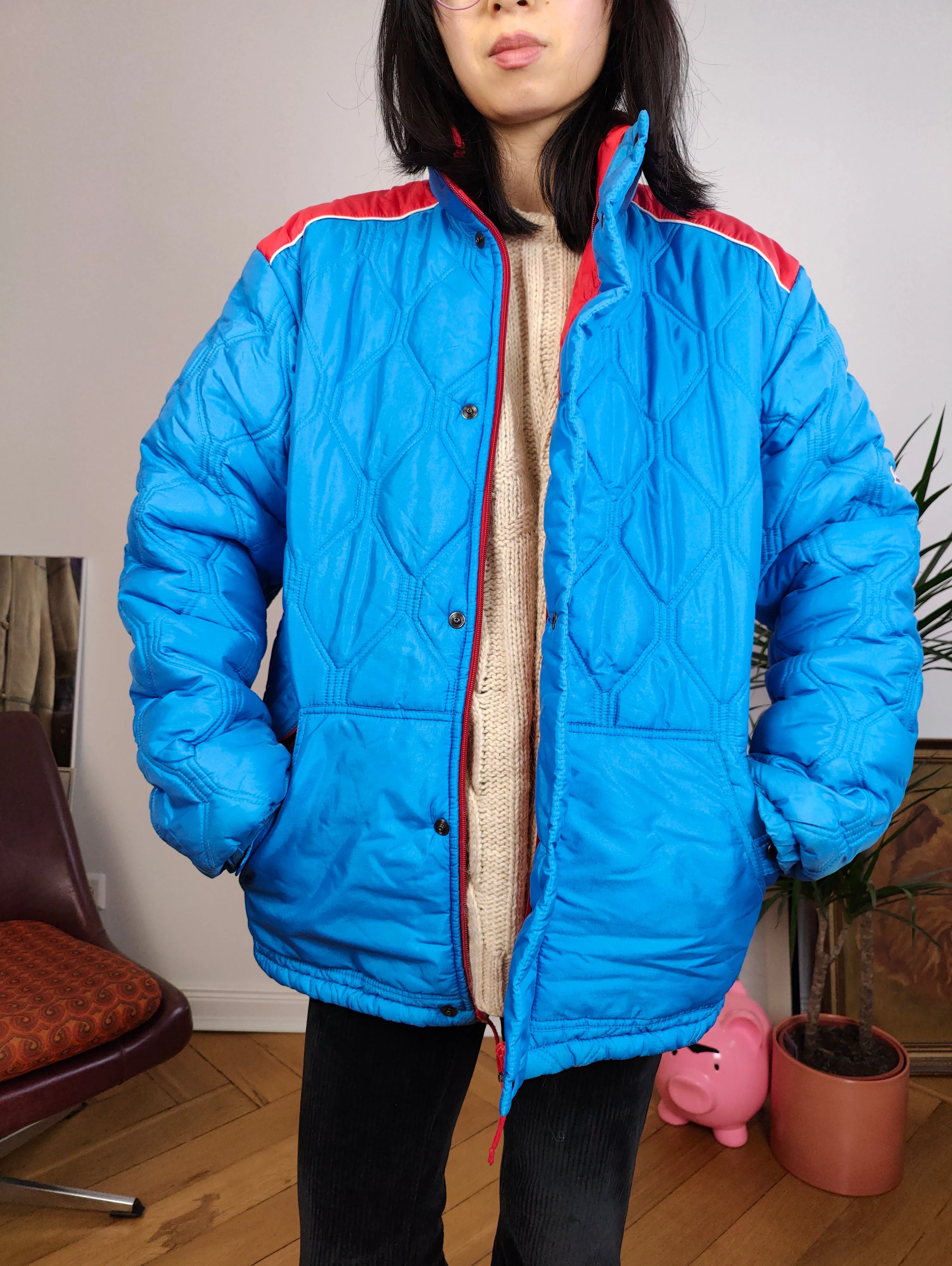 Vintage blue red puffer jacket coat winter Blue Sky sport M