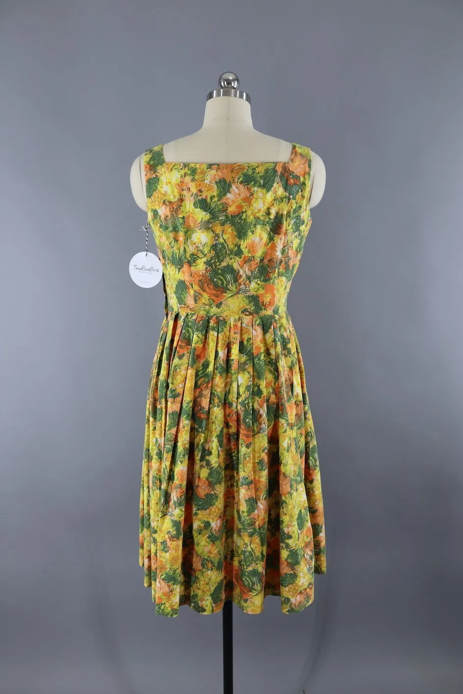 Vintage Cotton Sundress / Yellow & Green Print