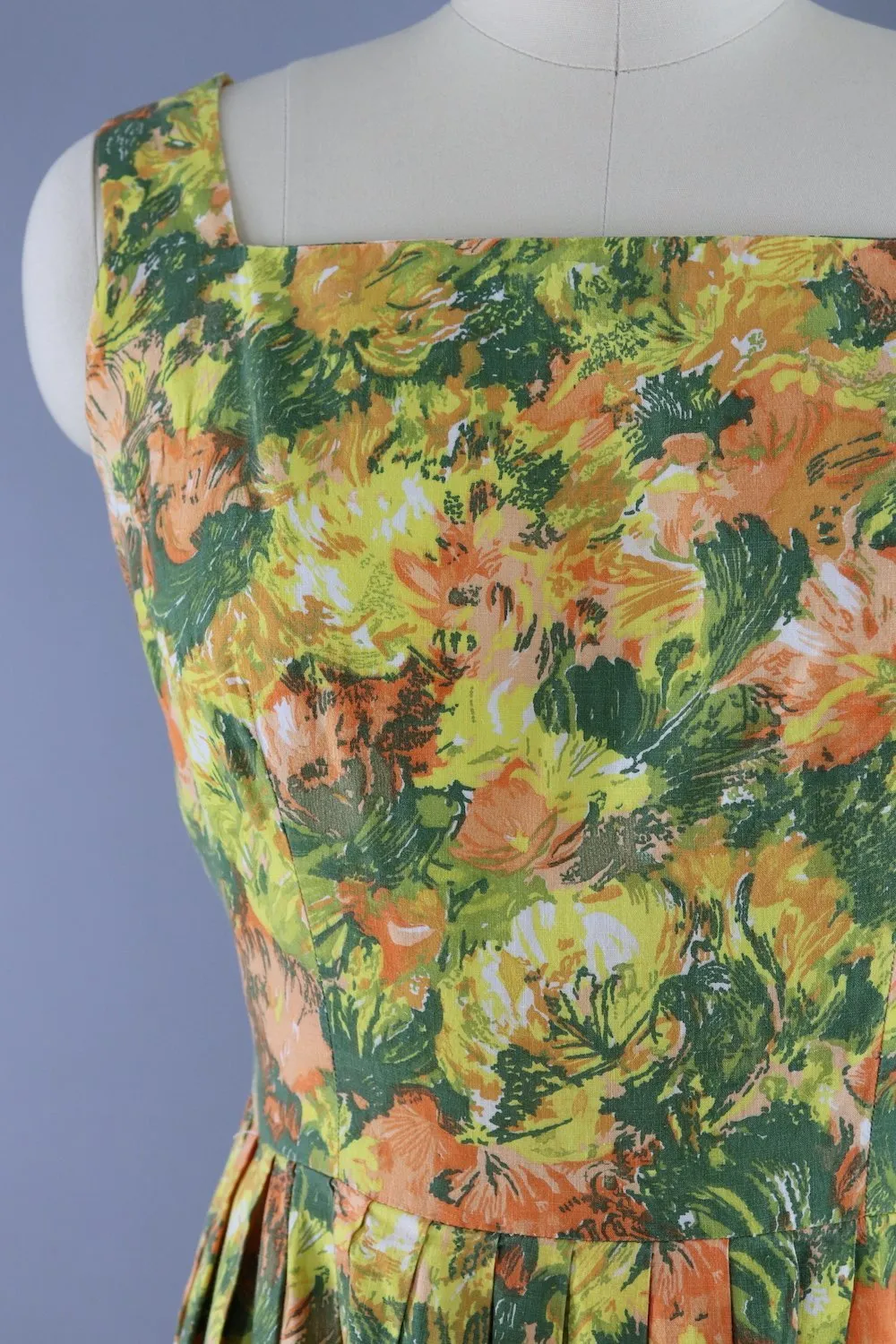 Vintage Cotton Sundress / Yellow & Green Print