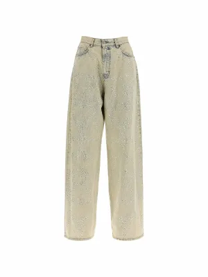 Wide-Leg Rhinestone Denim Jeans