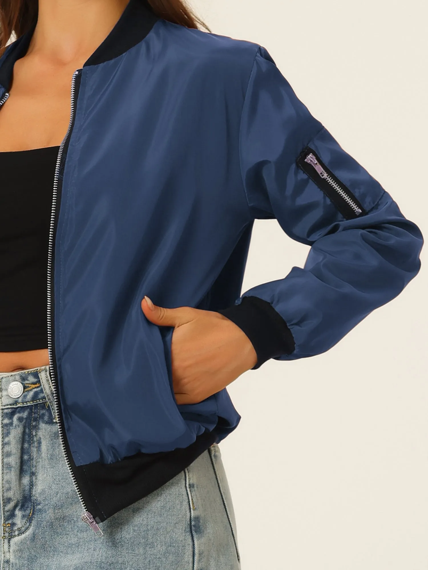 Windbreaker Pockets Casual Lightweight Zip Up Bomber Jacket