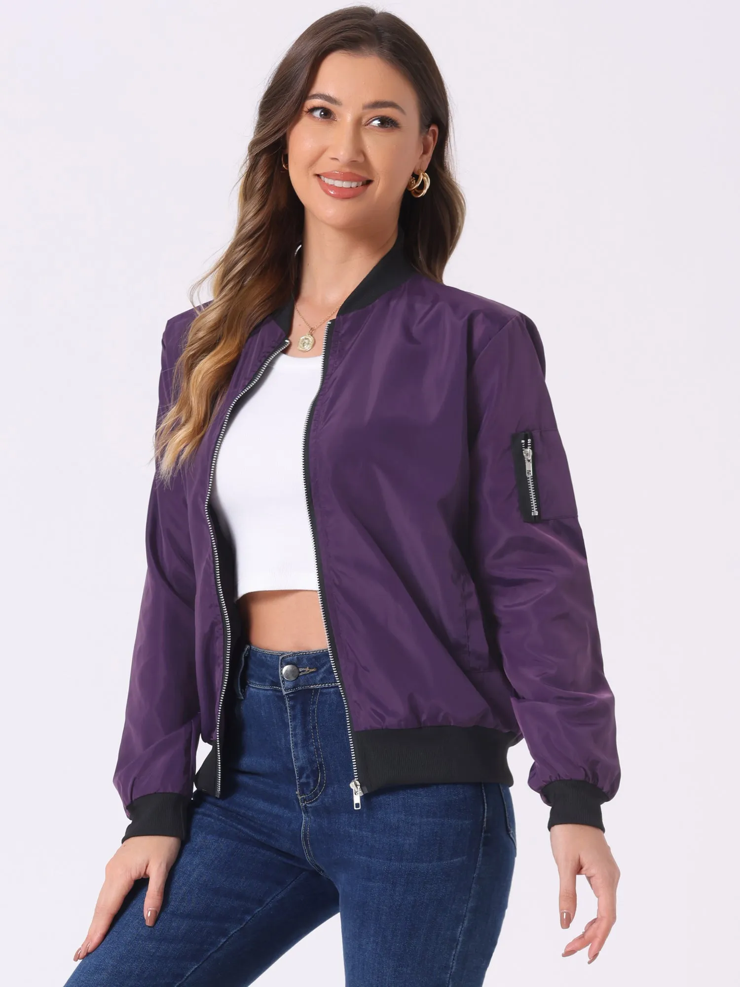 Windbreaker Pockets Casual Lightweight Zip Up Bomber Jacket