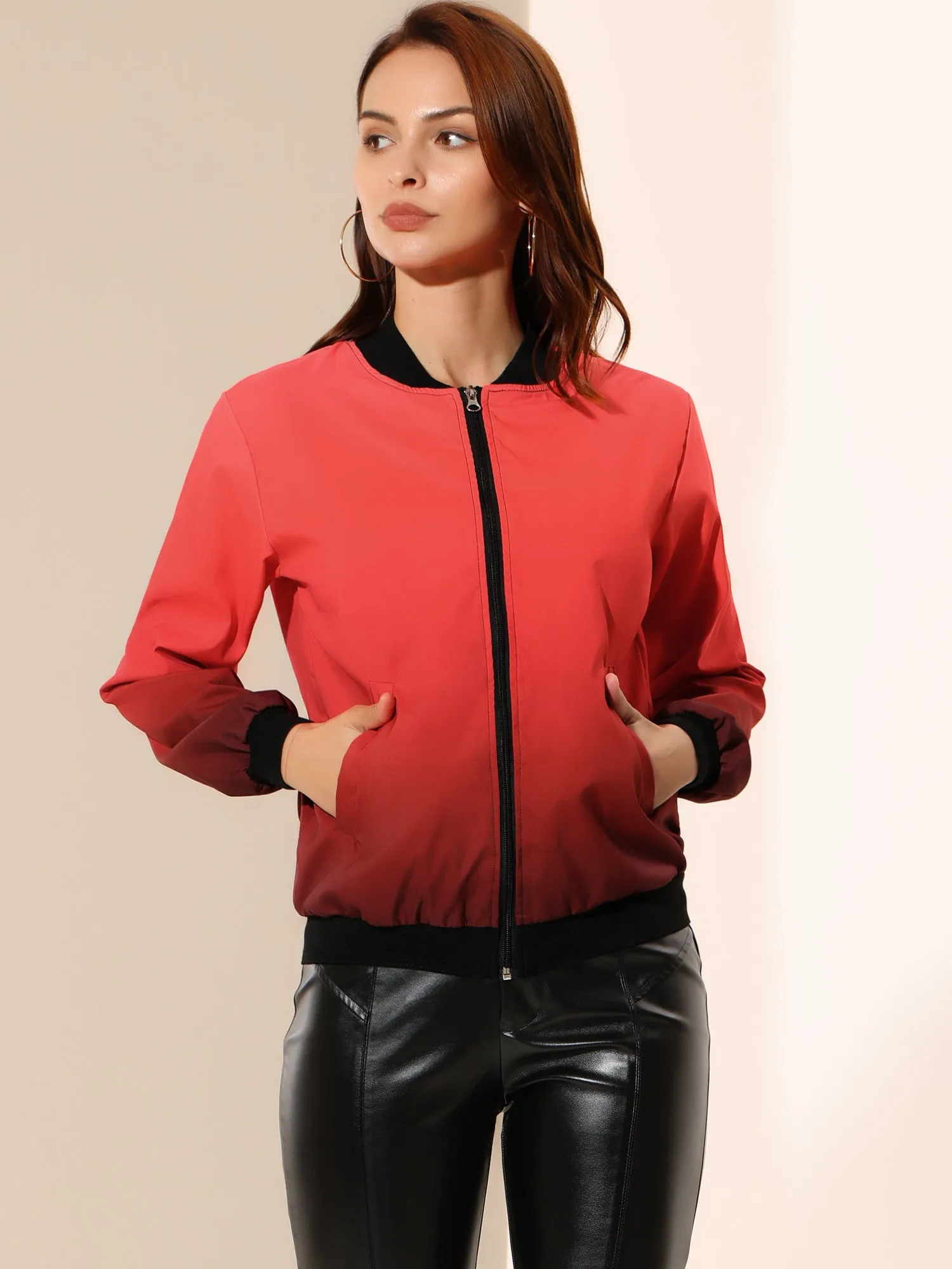 Windbreaker Pockets Casual Lightweight Zip Up Bomber Jacket