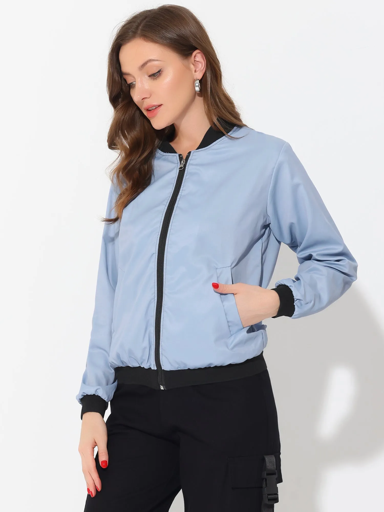 Windbreaker Pockets Casual Lightweight Zip Up Bomber Jacket