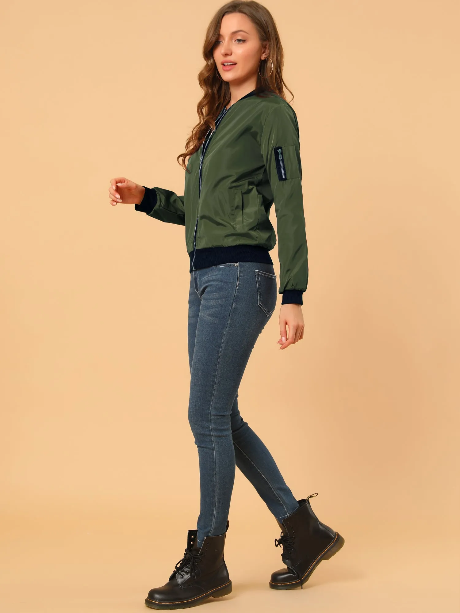 Windbreaker Pockets Casual Lightweight Zip Up Bomber Jacket