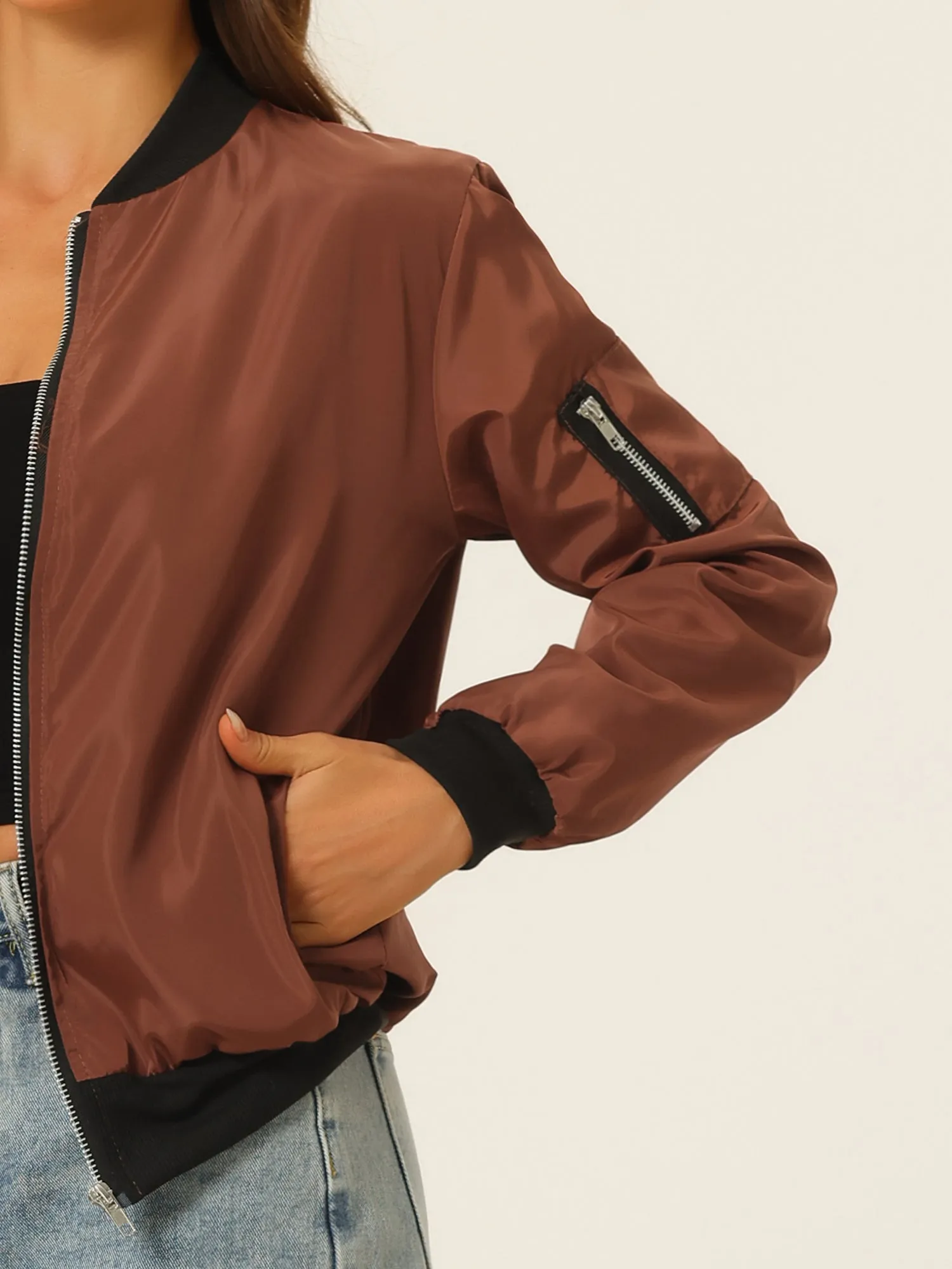 Windbreaker Pockets Casual Lightweight Zip Up Bomber Jacket