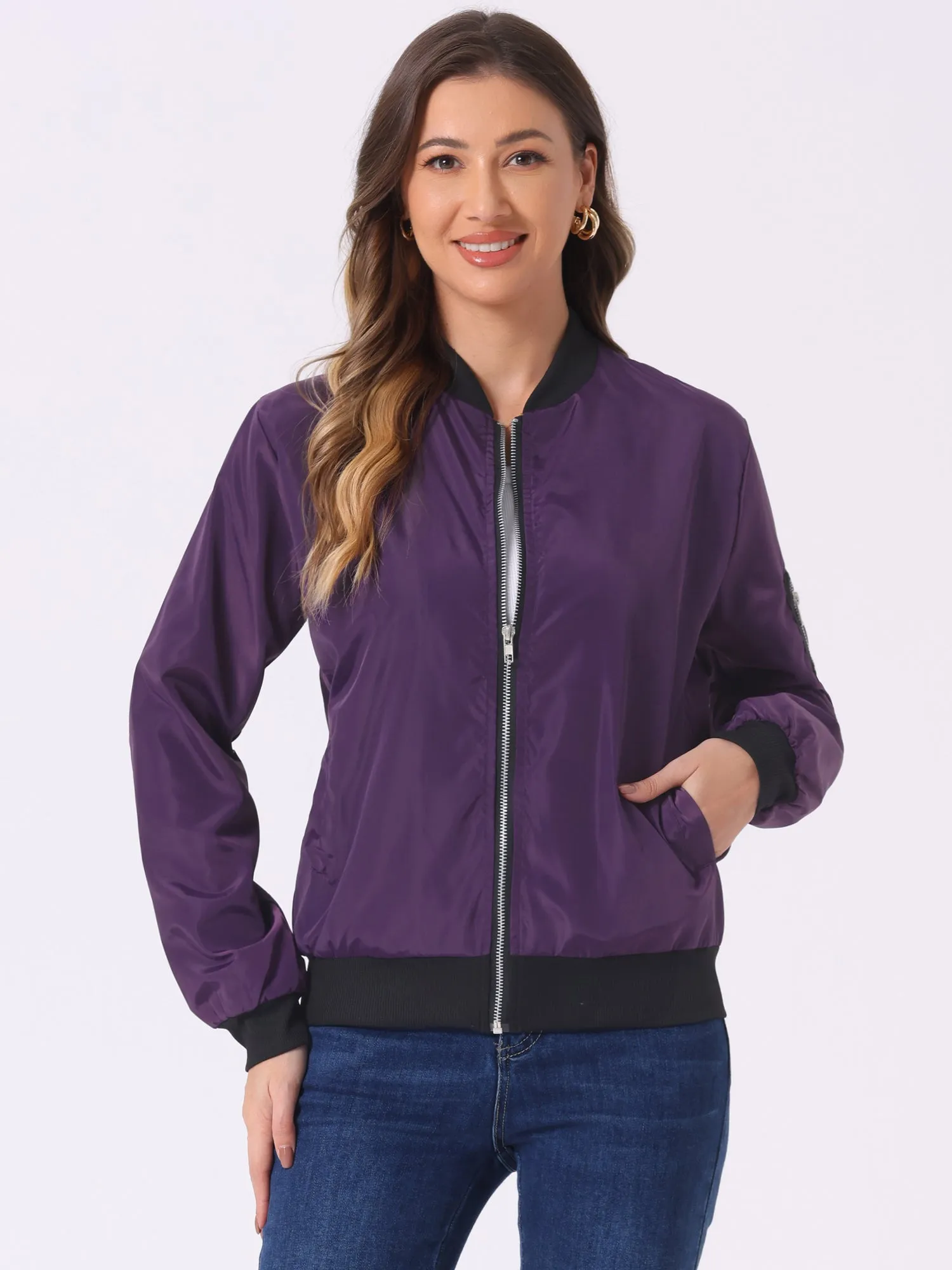 Windbreaker Pockets Casual Lightweight Zip Up Bomber Jacket