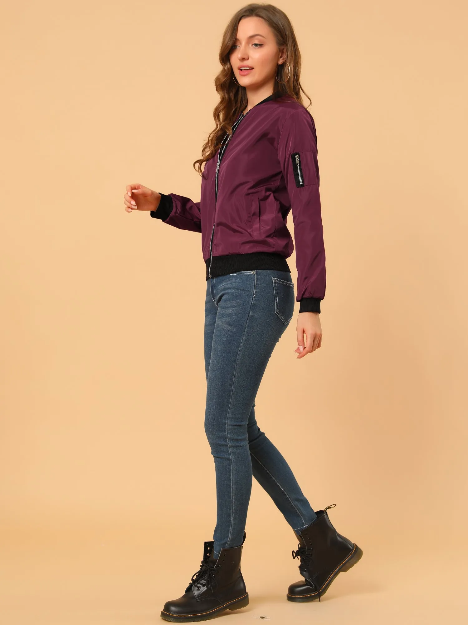 Windbreaker Pockets Casual Lightweight Zip Up Bomber Jacket