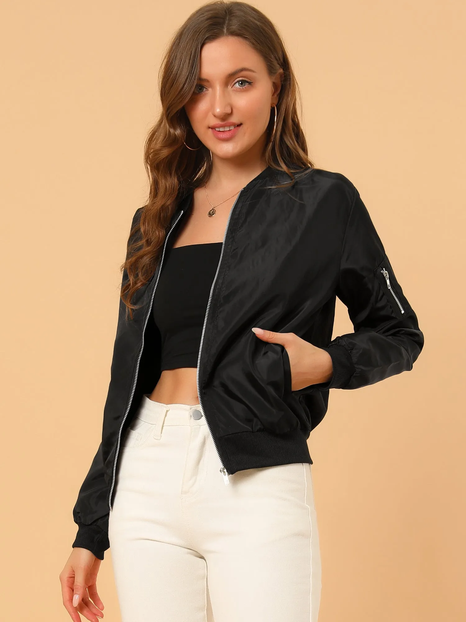 Windbreaker Pockets Casual Lightweight Zip Up Bomber Jacket