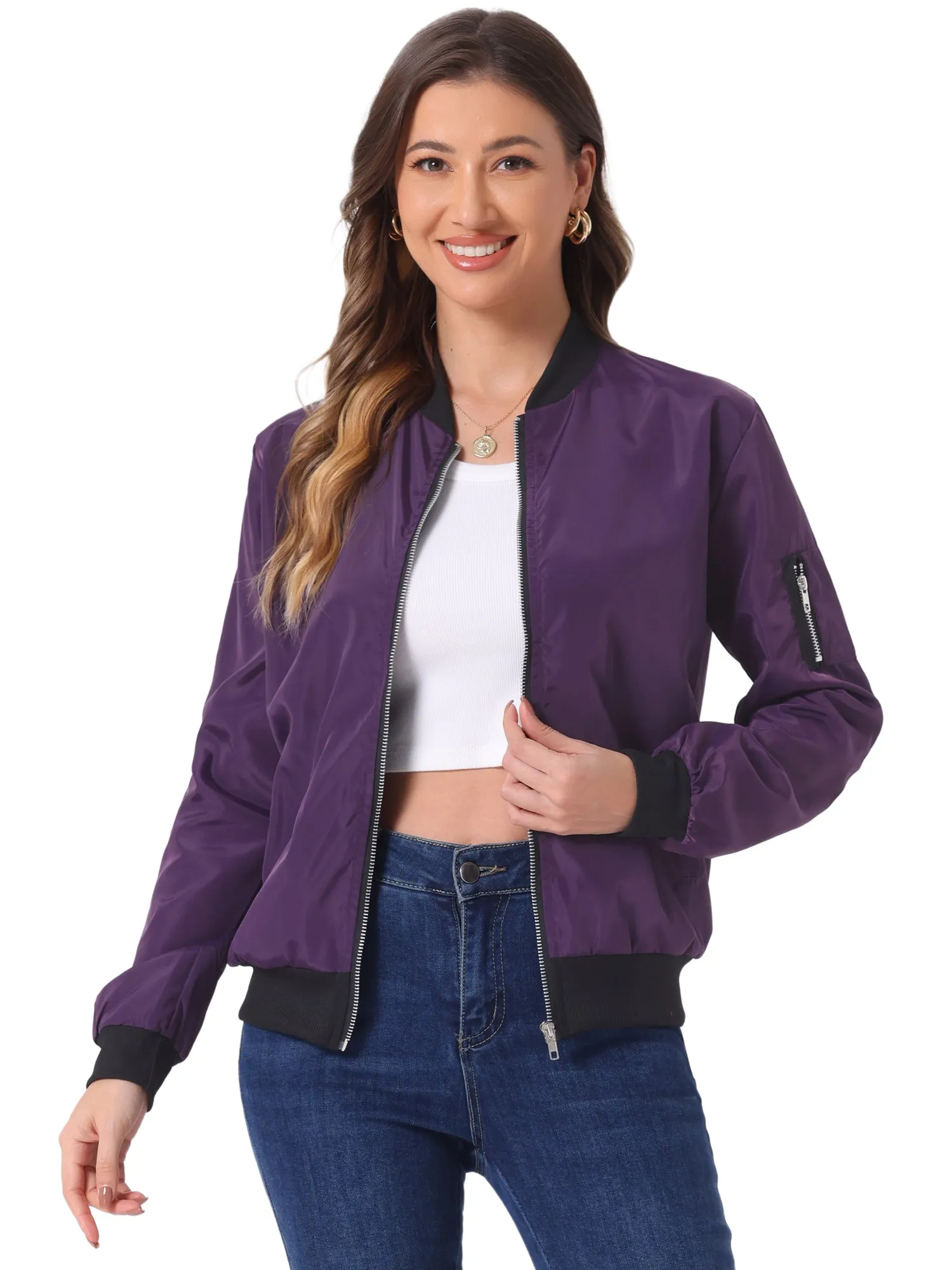 Windbreaker Pockets Casual Lightweight Zip Up Bomber Jacket