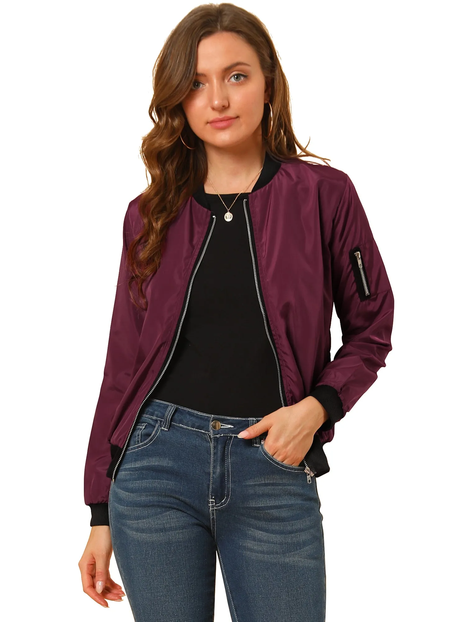 Windbreaker Pockets Casual Lightweight Zip Up Bomber Jacket