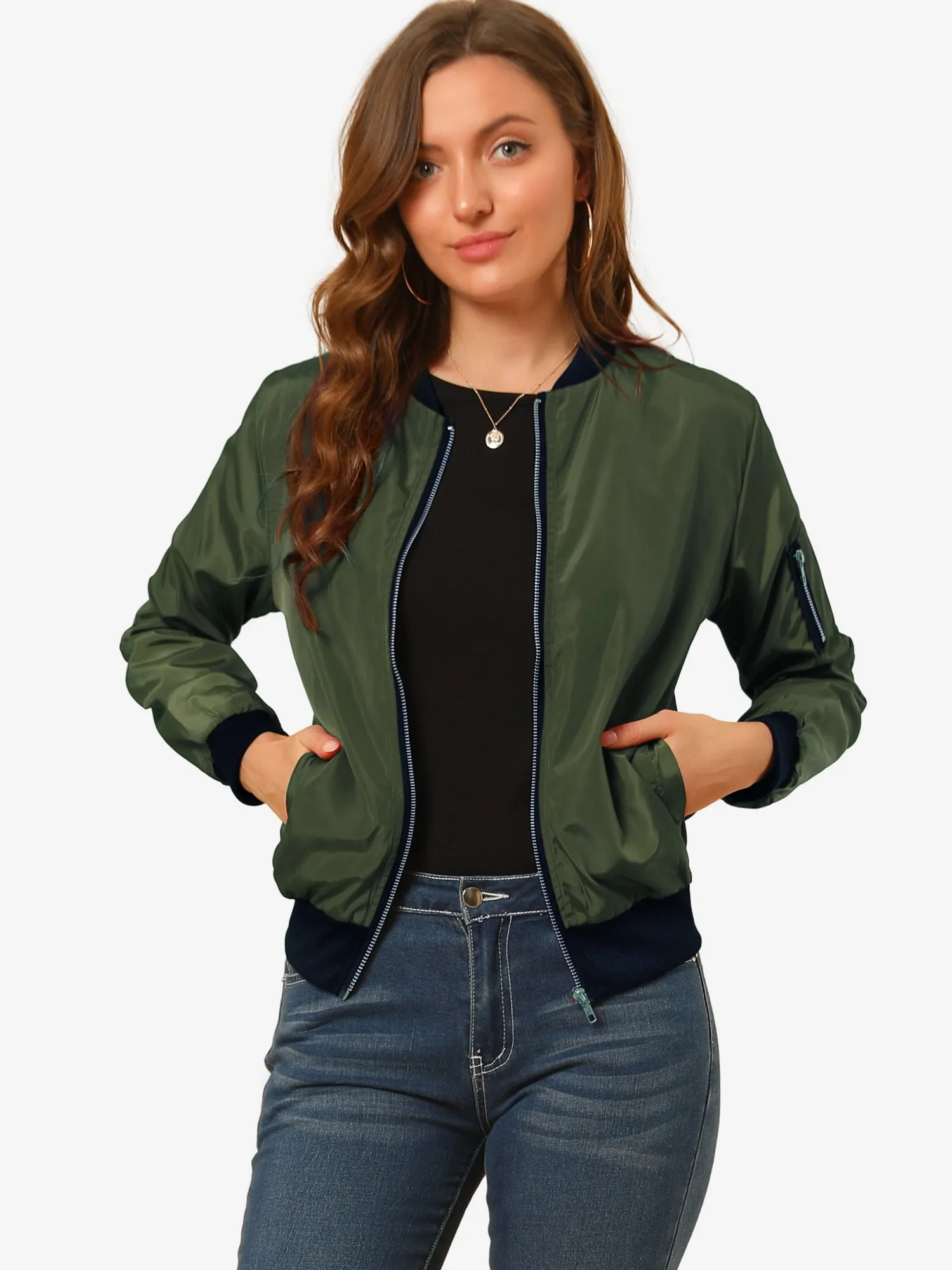 Windbreaker Pockets Casual Lightweight Zip Up Bomber Jacket