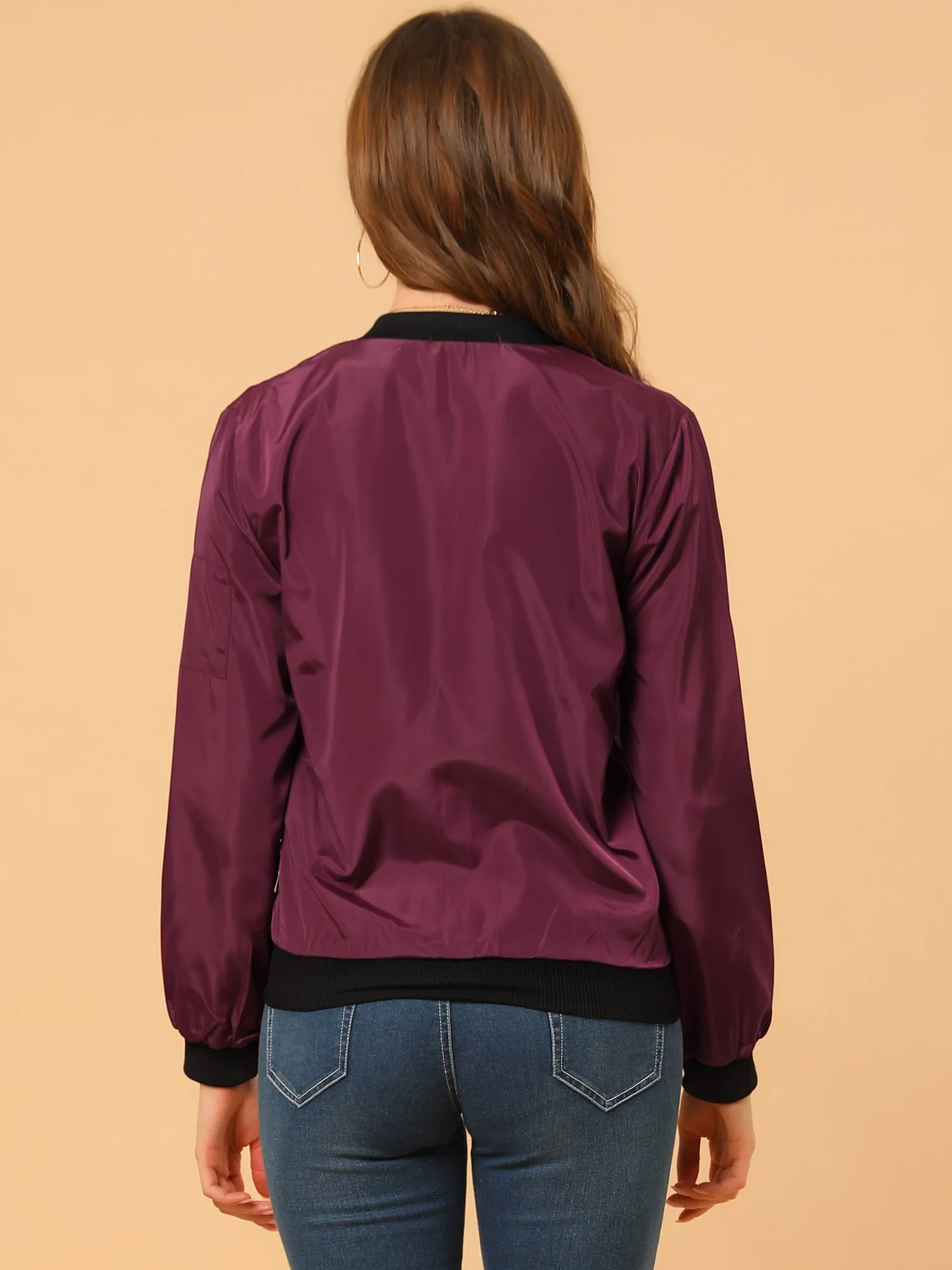 Windbreaker Pockets Casual Lightweight Zip Up Bomber Jacket