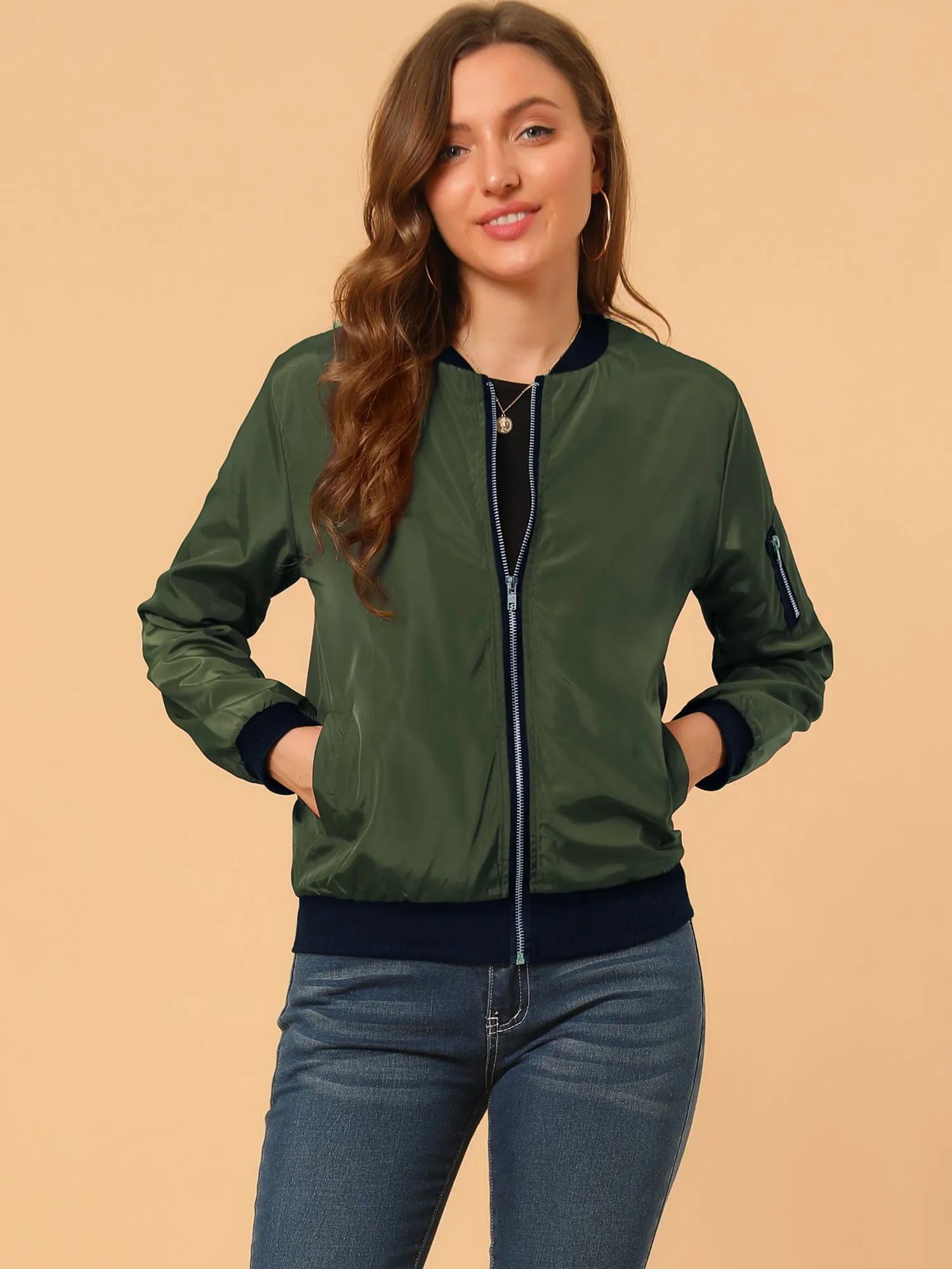 Windbreaker Pockets Casual Lightweight Zip Up Bomber Jacket