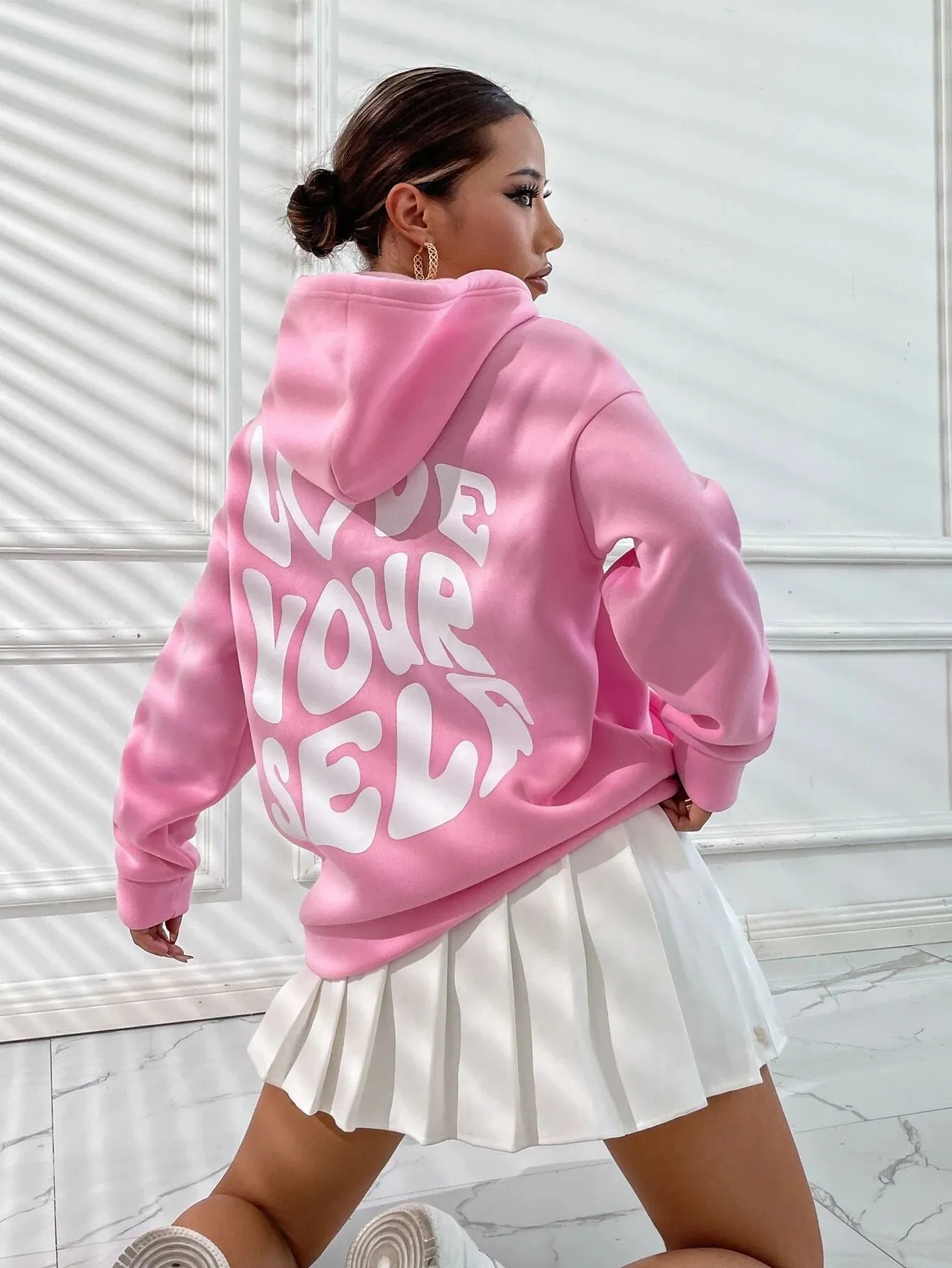 Women's Casual Oversized Hoodie with "Love Yourself" Back Print | Ideal for Autumn/Winter