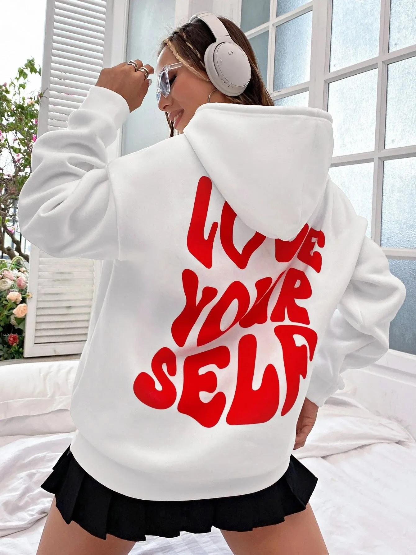 Women's Casual Oversized Hoodie with "Love Yourself" Back Print | Ideal for Autumn/Winter