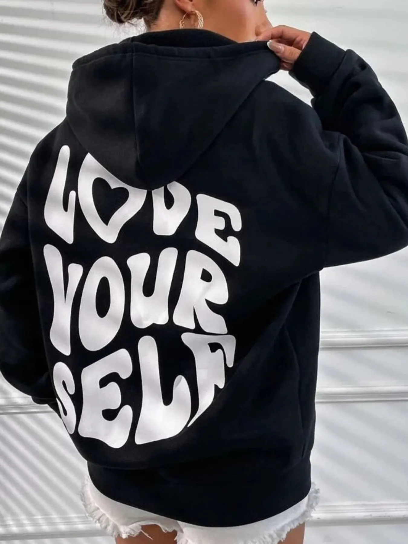 Women's Casual Oversized Hoodie with "Love Yourself" Back Print | Ideal for Autumn/Winter