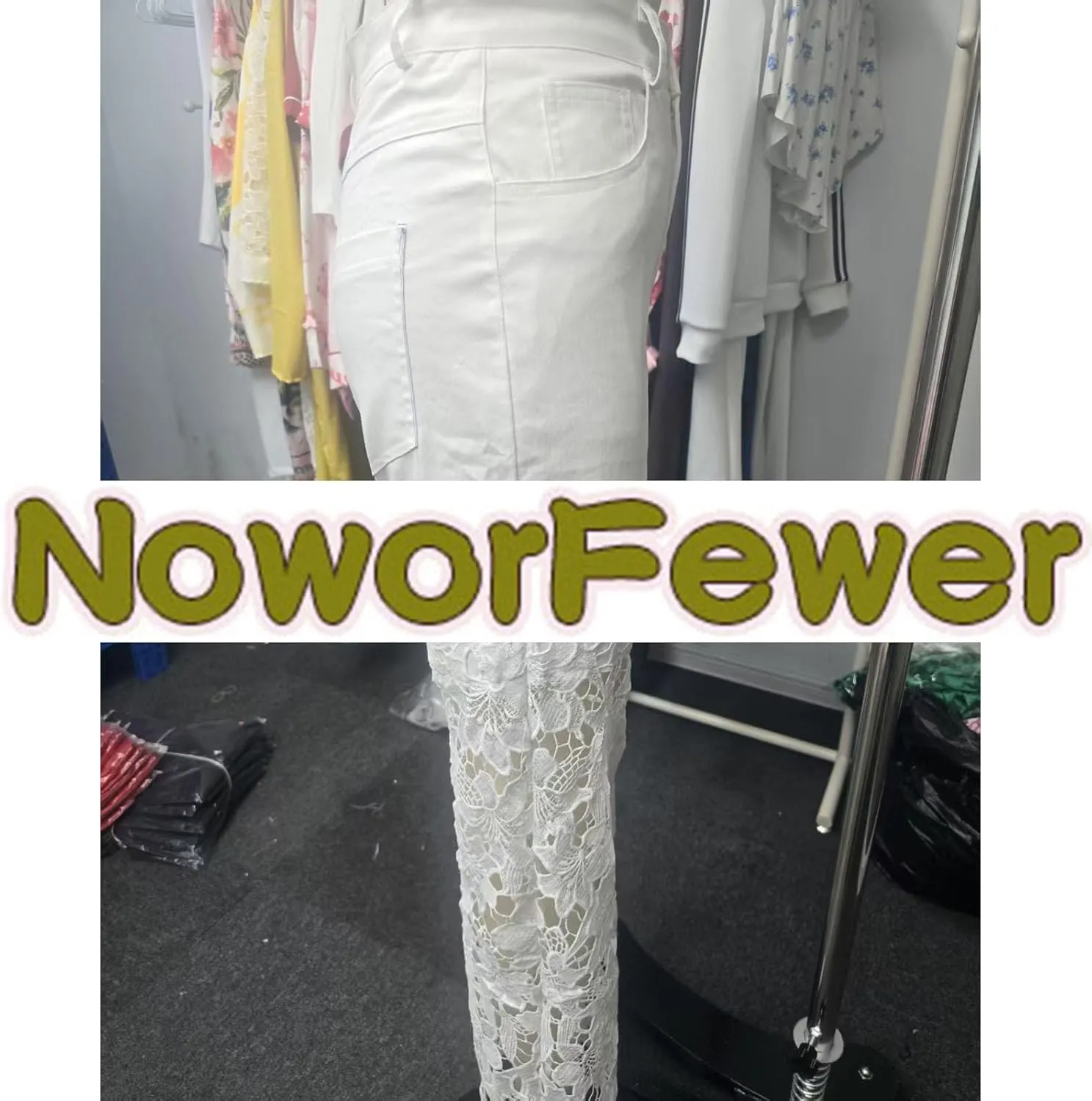 Women's Lace Patchwork Hollow Jeans, High Waisted Casual Vintage Baggy Straight Wide Leg Denim Pants Trouser