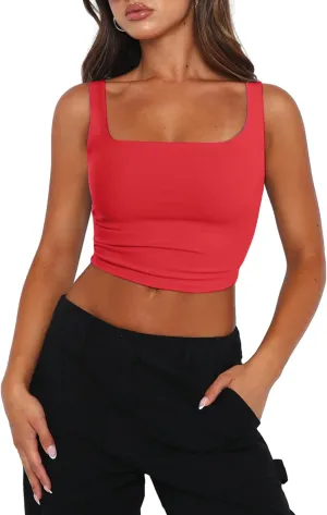 Zeagoo Women's Square Neck Sleeveless Crop Tops 2025 Cute Double Layer Seamless Slim Fit Y2k Tank Tops