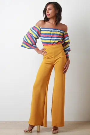 Zipper Back Wide Leg Pants