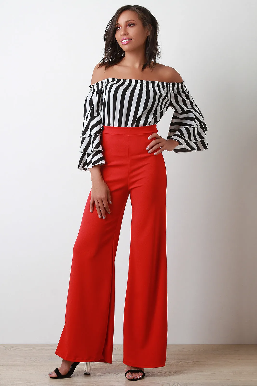 Zipper Back Wide Leg Pants